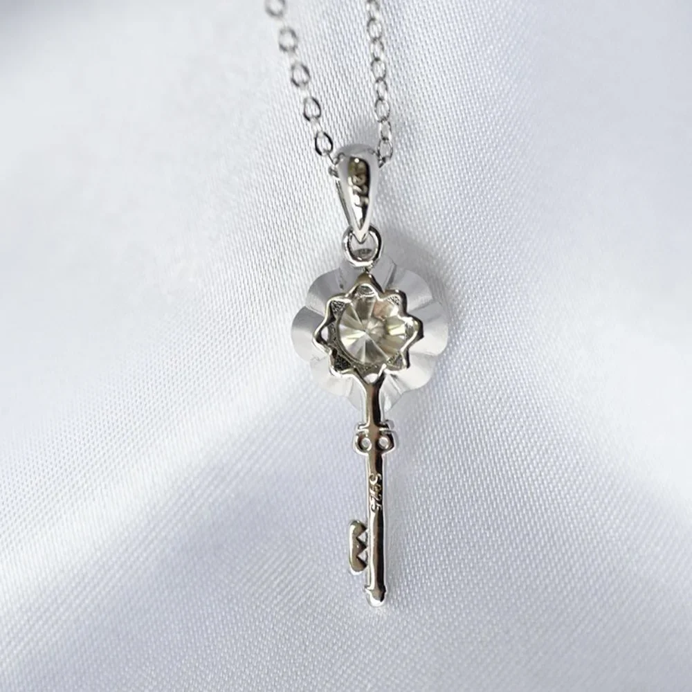 Certified 1ct. t.w. Moissanite Diamond Flower Key Necklace NEW
